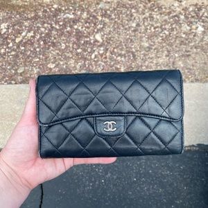 Authentic Black Chanel Lambskin Trifold Wallet